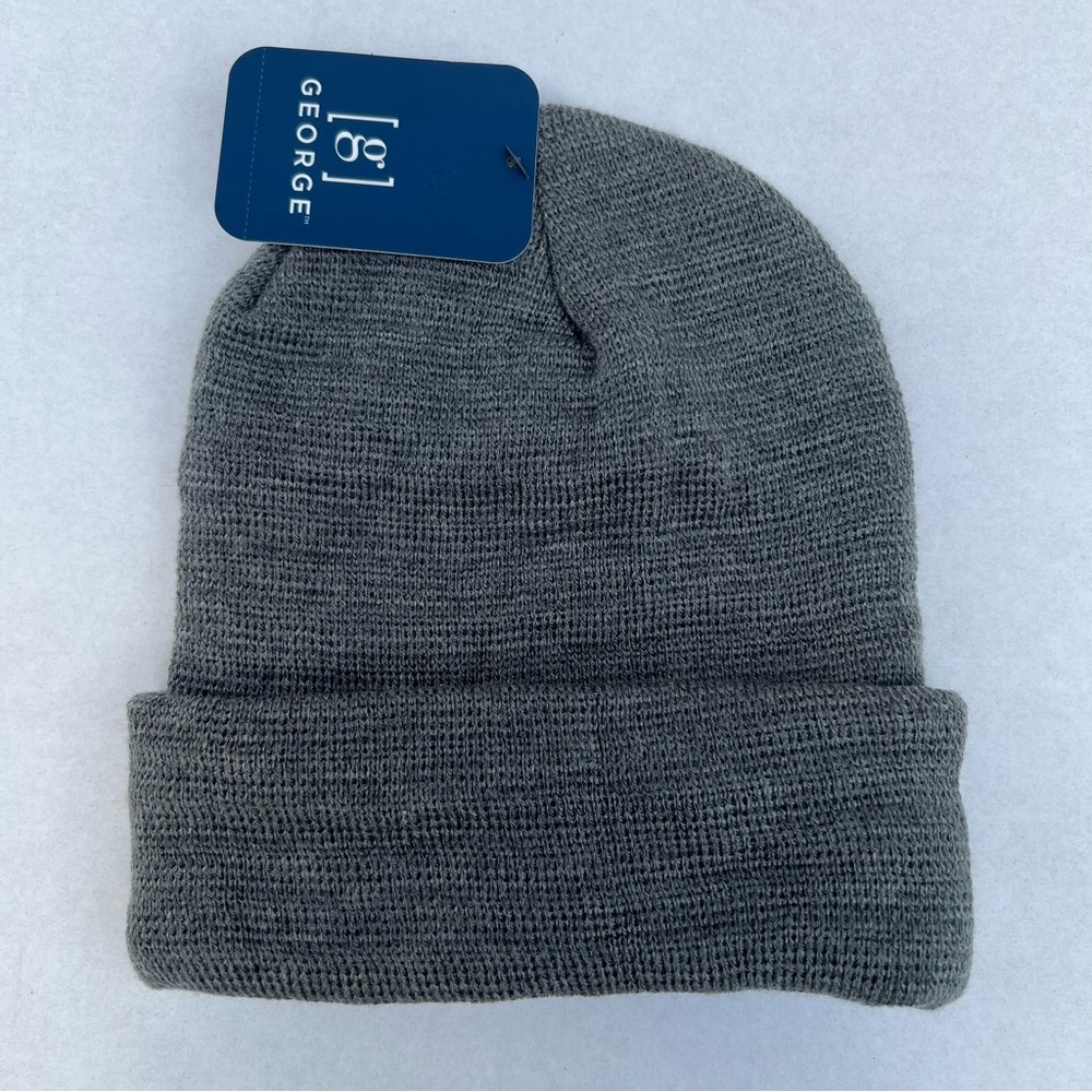 George Unisex Adult Solid Cuff Stretchable Soft & Warm Knit Gray Beanie One Size